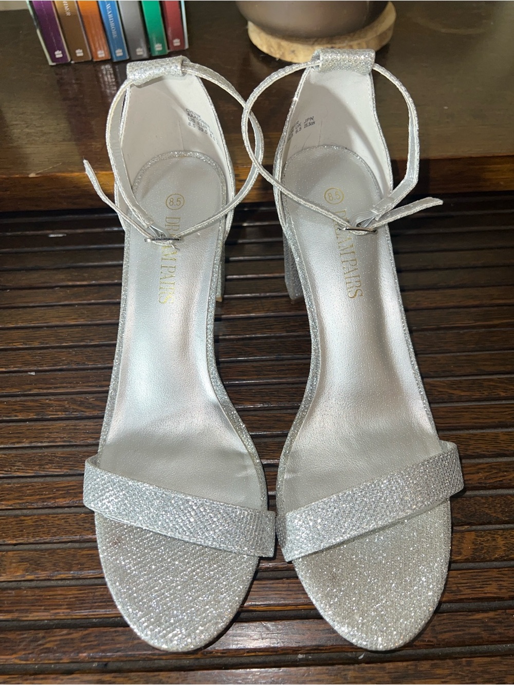 Dream Pairs Silver Glitter Ankle-Strap Block Heels